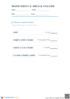 Essential Area & Volume Formulas Worksheet | Grade 5