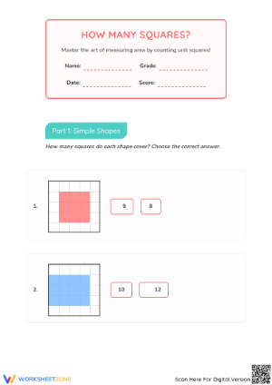 Counting Unit Squares Area Worksheet | Printable Grade 3