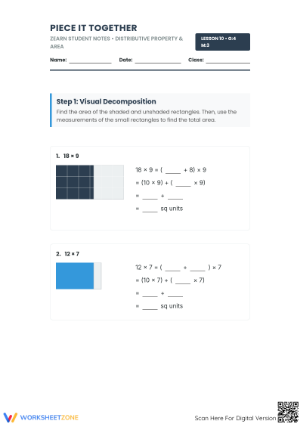 Printable Find Area with Distributive Property Worksheet