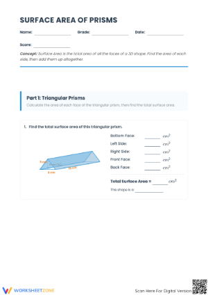Essential Surface Area of Prisms Worksheet | Grade 6