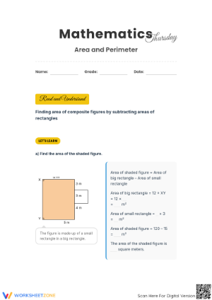 Printable Area of Composite Figures Worksheet | Grade 6