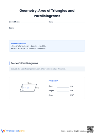Essential Area of Triangles and Parallelograms Worksheet
