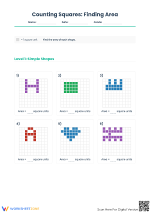 Essential Area Counting Squares Worksheet | Grade 3 Math