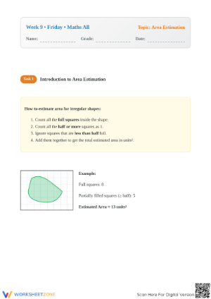 Printable Area Estimation & Word Problems Worksheet | Gr 4-6