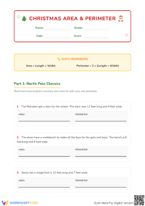 Christmas Area and Perimeter Word Problems | Printable Math