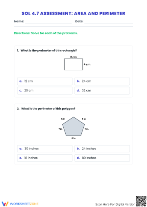 SOL 4.7 Assessment: Essential Area and Perimeter Worksheet
