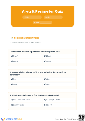 4.MD.A.3 Worksheet: Area and Perimeter — Grade 4 Aligned