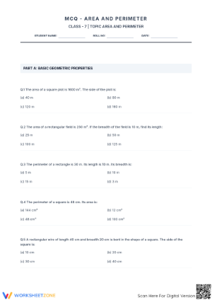 Area and Perimeter Worksheet | Grade 7 Essential Math
