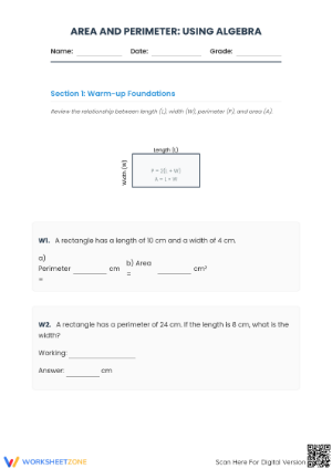 Area and Perimeter Essential Algebra Practice Worksheet