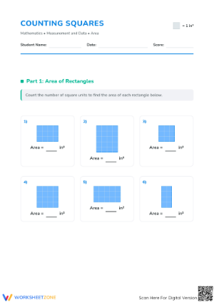 Essential Area Counting Squares Worksheet | Grade 3 Math