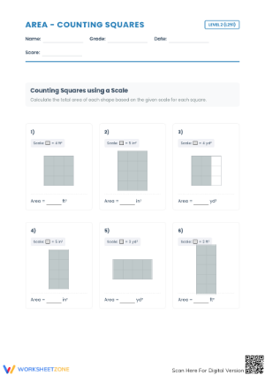 Printable Area Counting Squares with Scale Worksheet