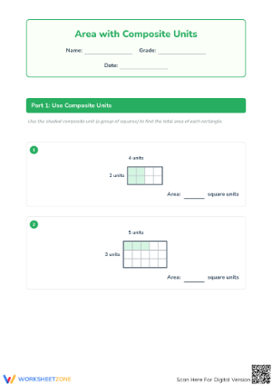 Printable Area with Composite Units Worksheet | Grade 3
