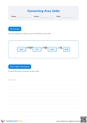 Converting Area Units Worksheet | Grade 6 Essential