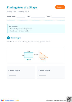 Grade 4-6 Area of Shapes — Printable No-Prep Worksheet