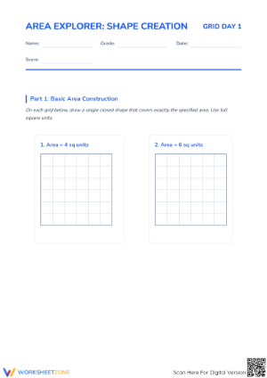 Printable Area Explorer: Creating Shapes Math Worksheet