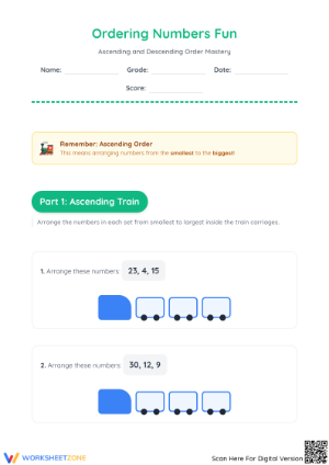 Printable Ordering Numbers: Ascending and Descending Order