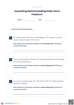 Grade 2 Ascending and Descending Order Printable Worksheet