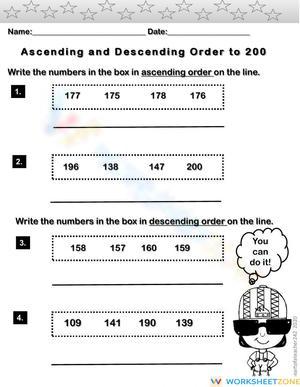 Ascending and Descending Order to 200