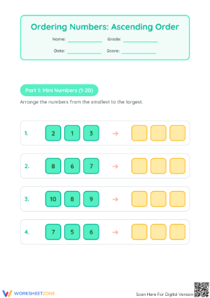 Ordering Numbers Ascending Worksheet | Grade 1 Essential
