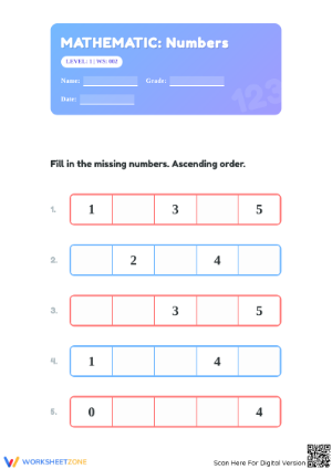 Grade 1 Number: Ascending Numbers Worksheets