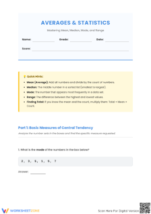 Mathematics Worksheet on Averages