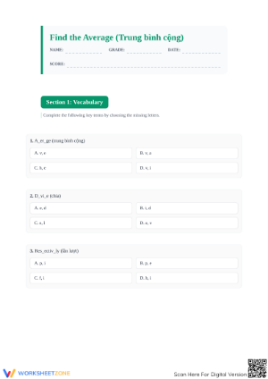 Find the Average Worksheet | Essential Grade 6-8 Math