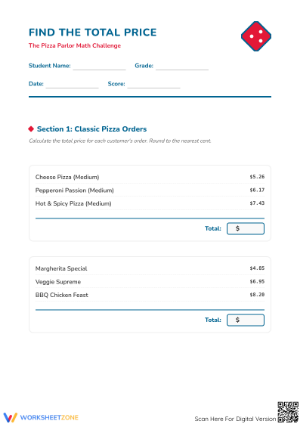 Grades 4-5 Money Math — Printable No-Prep Worksheet