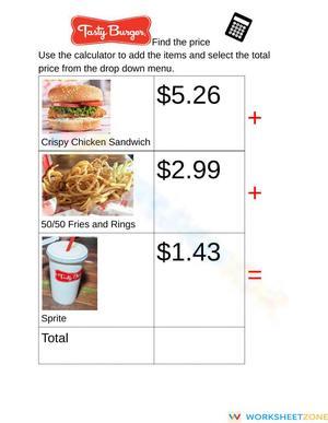Find the Price Tasty Burger