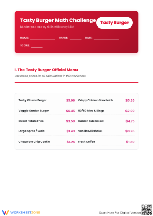 Grade 4 Math Money Problems — Printable No-Prep Worksheet