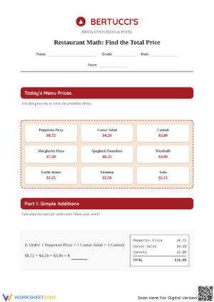 Printable Money Math Worksheet | Grade 5 Decimals
