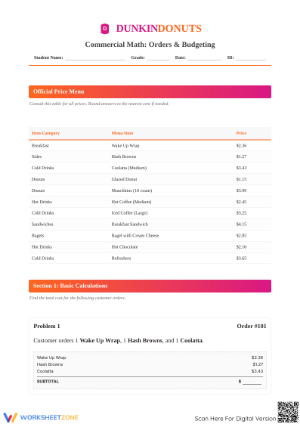 Grade 5 Money Math — Printable No-Prep Worksheet