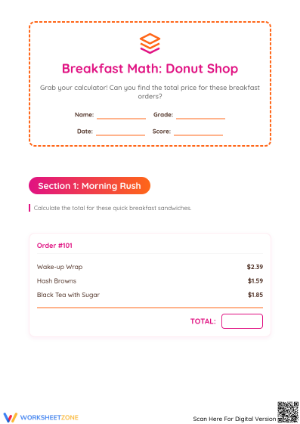 Essential Money Math Worksheet | Grade 2 Word Problems