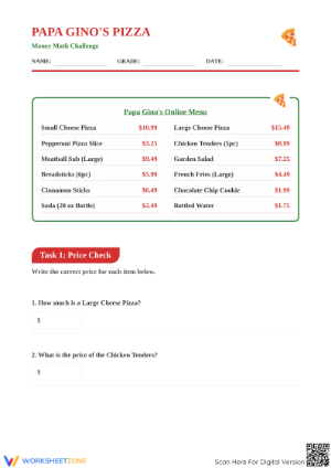 Printable Menu Math Worksheet | Grade 7 Essential Practice