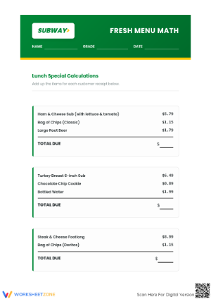 Grades 6-8 Consumer Math — Complete No-Prep Worksheet