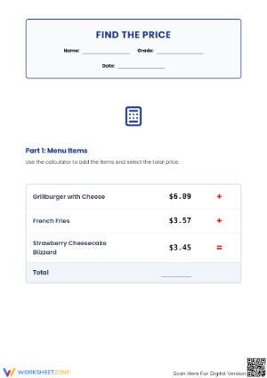 Grade 7 Money Math — Printable No-Prep Worksheet