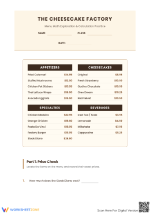 Grade 7 Menu Math — Printable No-Prep Worksheet