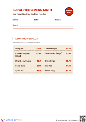 Grade 7 Money Math — Printable No-Prep Worksheet