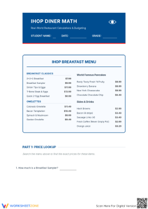 Grade 7 Menu Math — Printable No-Prep Worksheet