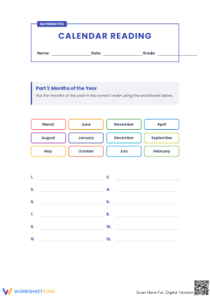 Printable Calendar Reading Worksheet | Grade 3 Math