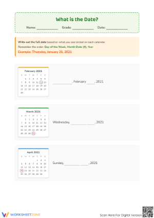 Printable Reading Dates Worksheet | Grade 1 Math