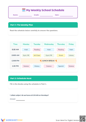Grade 1 Calendar Skills — Printable No-Prep Worksheet