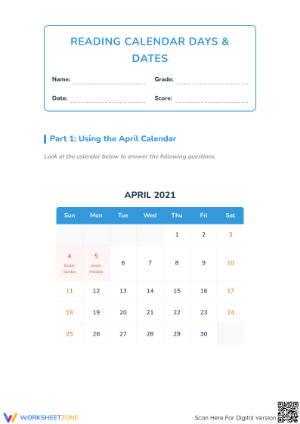 Printable Calendar Worksheet | Grades 1-3 Math