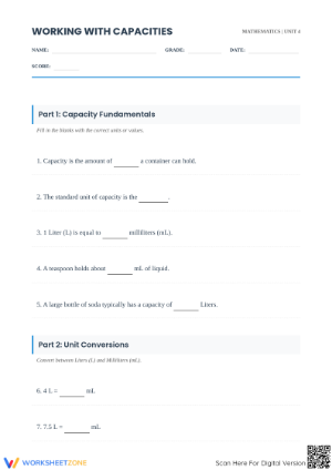 Printable Capacity Worksheet | Grade 3 Math