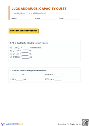 Essential Capacity Worksheet | Grade 4-5 Math