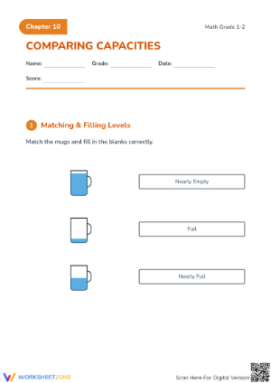Printable Comparing Capacity Worksheet | Grade 1 Math