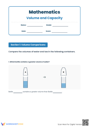 Grade 3 Volume & Capacity — Printable No-Prep Worksheet