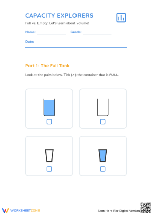 Capacity Full and Empty Worksheet | Grade K Essential