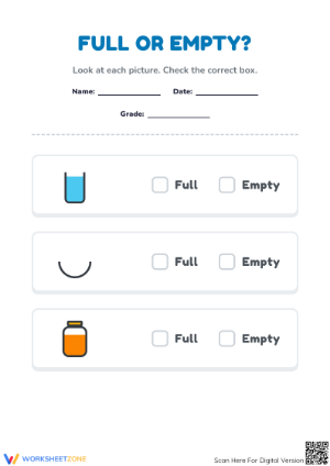 Full or Empty Worksheet | Grade K-1 Essential Math