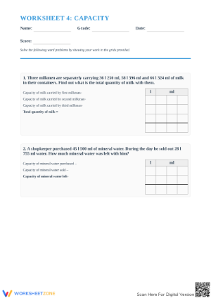 Volume Word Problems Worksheet | Grade 4 Math | Printable