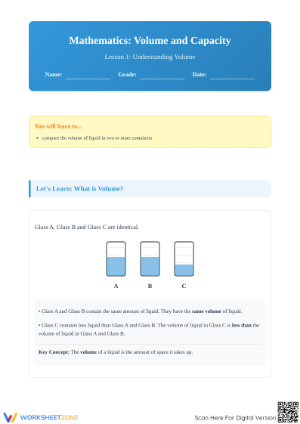 Grade 3 Volume — Printable No-Prep Worksheet